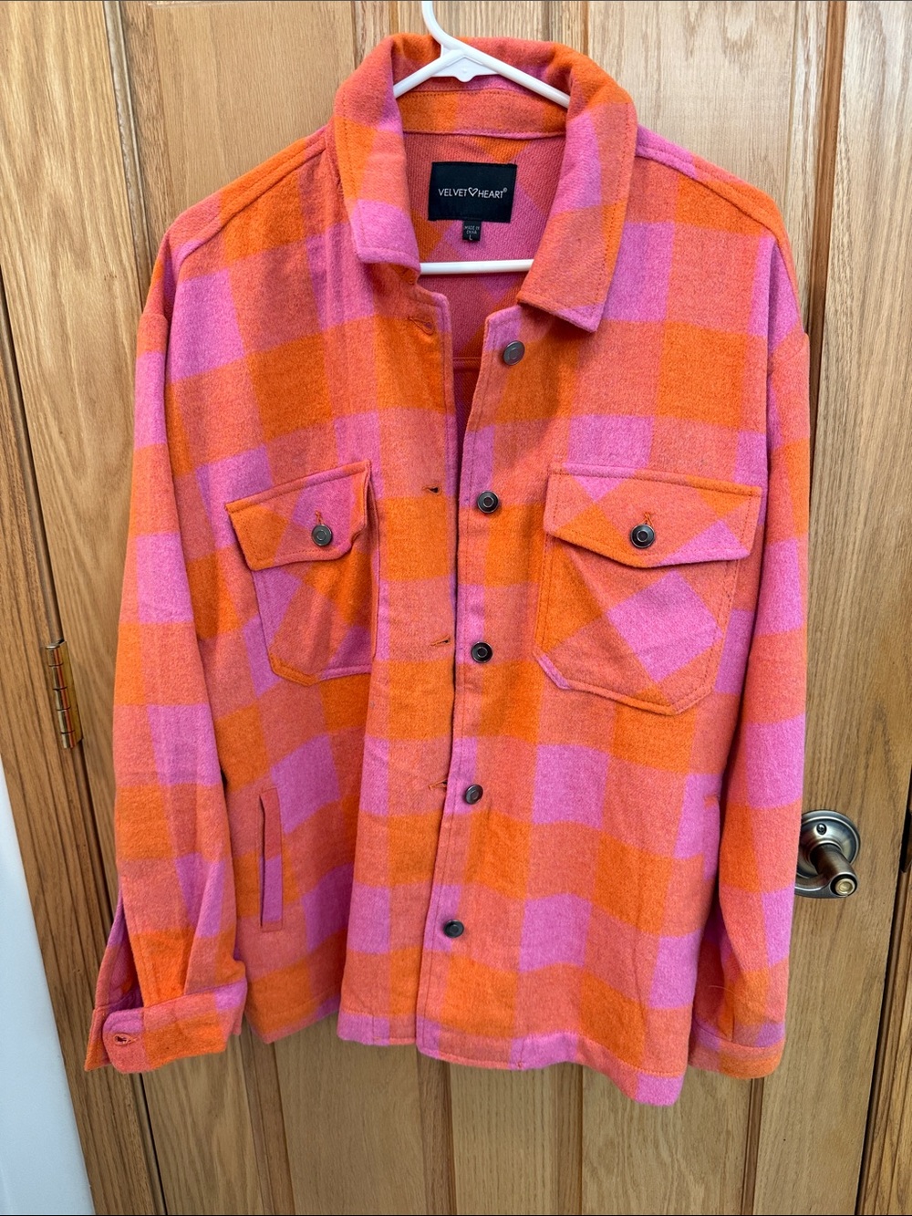 Velvet Heart Orange and Pink Plaid Shirt Jacket